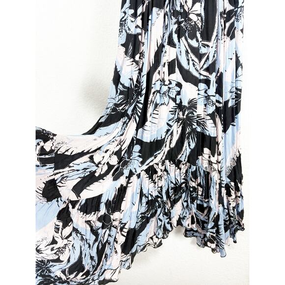 Free People Heat Wave Printed Maxi Slip Dress Large Blue Floral Bohemian - Picture 9 of 13